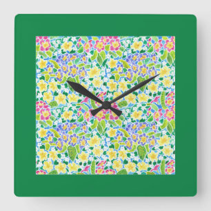 Reloj de pared cuadrado, gallos de primavera, verd
