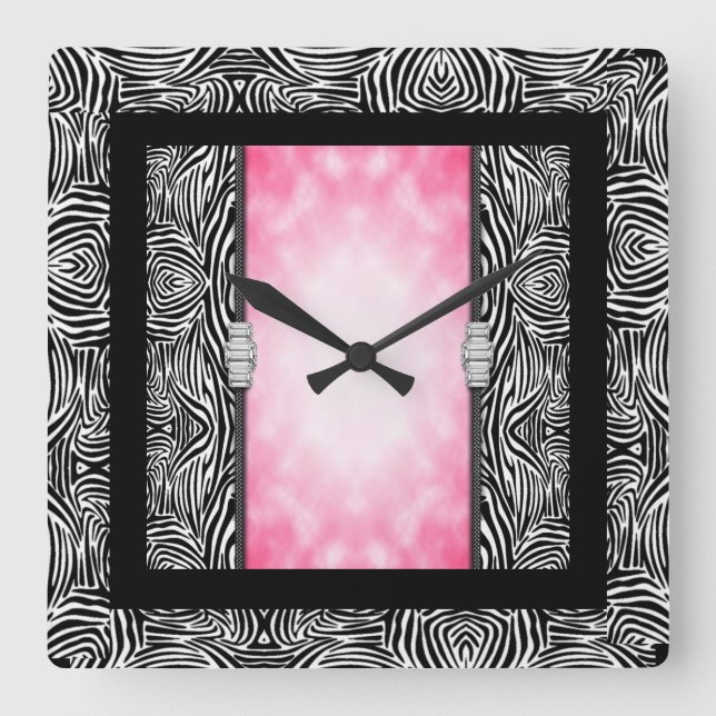 Reloj de pared cuadrado/Impresión de cebra y diama (Anverso)