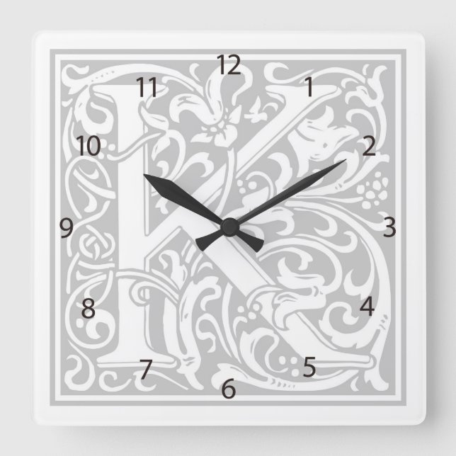 Reloj de pared cuadrado "K" de William Morris Alph (Anverso)