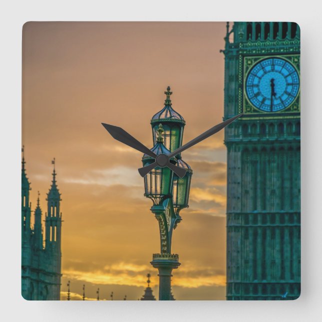 Reloj de pared cuadrado Lamppost y Big Ben (Anverso)