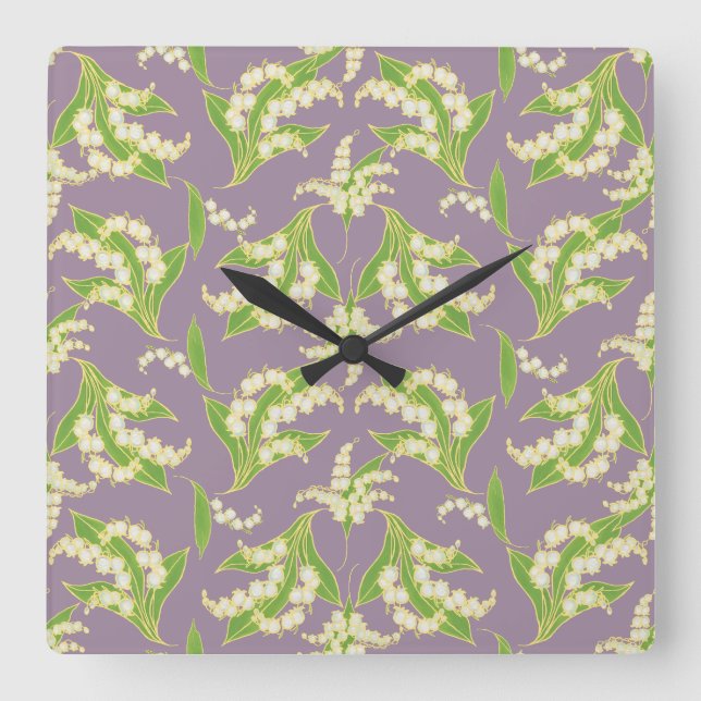 Reloj de pared cuadrado: Lilies of the Valley on M (Anverso)
