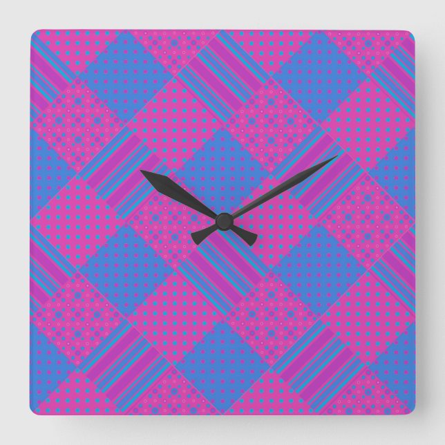 Reloj de pared cuadrado: Magenta, imitación azul (Anverso)