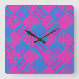 Reloj de pared cuadrado: Magenta, imitación azul