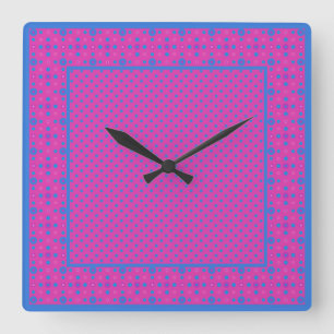 Reloj de pared cuadrado, magenta: puntos azules br