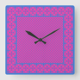 Reloj de pared cuadrado, magenta: puntos azules br