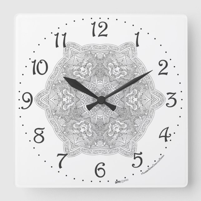 Reloj de pared cuadrado Mandala del Dragón Chino (Anverso)