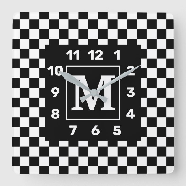 Reloj de pared cuadrado monogramado de BW revisado (Anverso)
