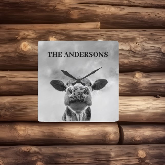 Reloj de Pared Cuadrado Nubes Vaca Espiando Negro  (Subido por el creador)
