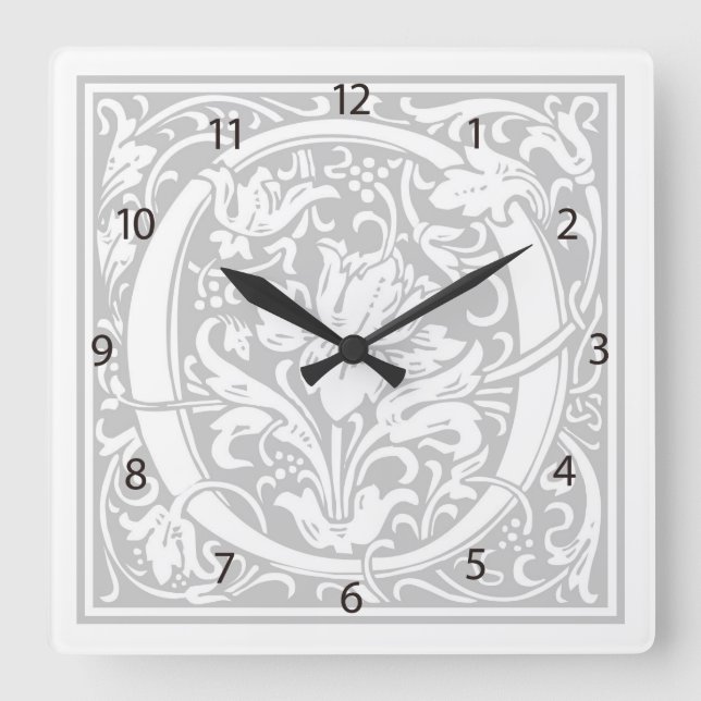 Reloj de pared cuadrado "O" de William Morris (Anverso)