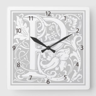 Reloj de pared cuadrado "P" de William Morris Alph