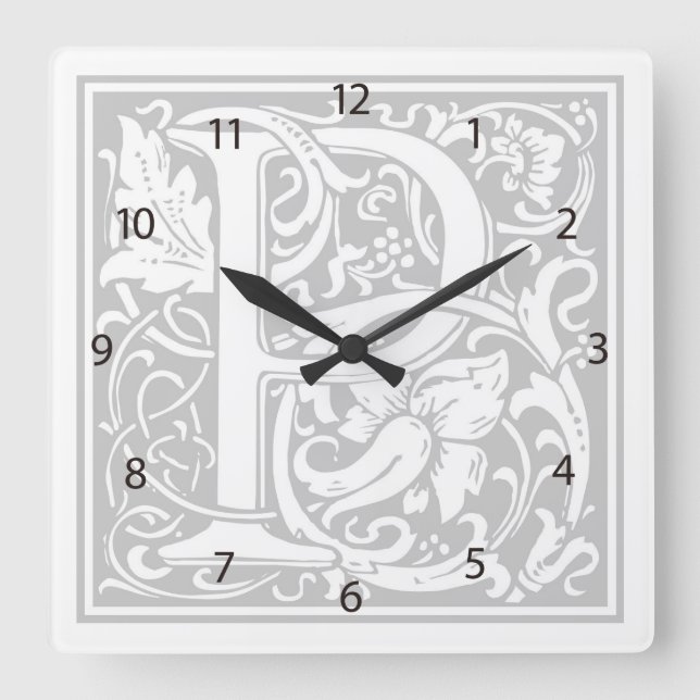Reloj de pared cuadrado "P" de William Morris Alph (Anverso)