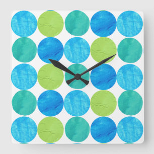 Reloj de pared, cuadrado, patrón de lunas azules