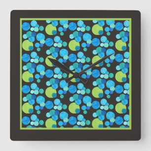 Reloj de pared cuadrado, patrón de lunas azules ab