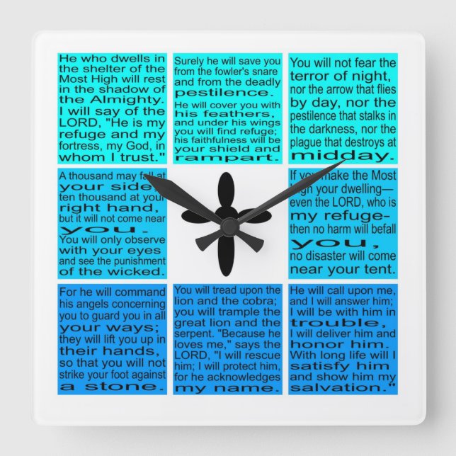 Reloj de pared cuadrado Psalm 91 (Anverso)