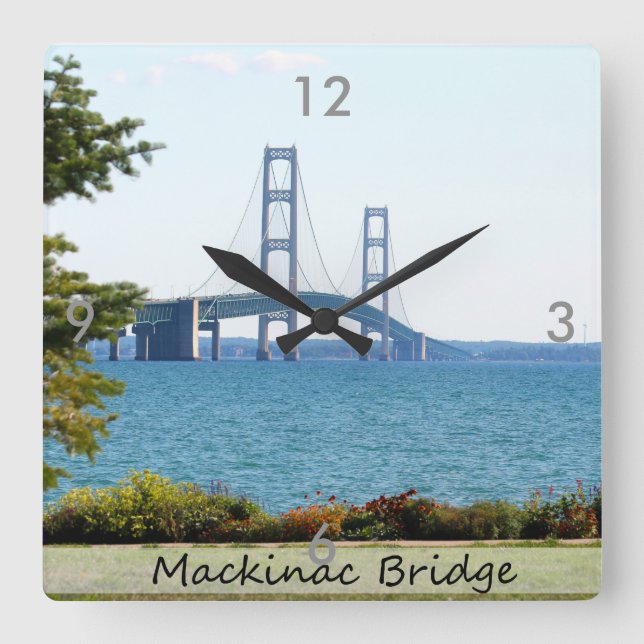 Reloj de pared cuadrado/puente mackinac (Anverso)