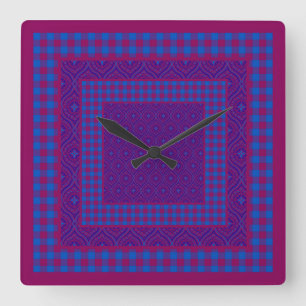 Reloj de pared cuadrado púrpura y azul, cheques, r