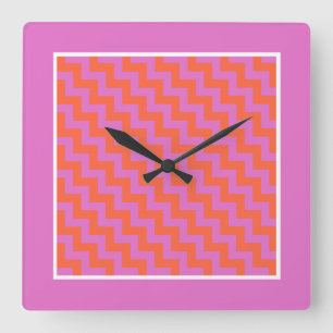 Reloj de pared cuadrado, rosa, magenta, cheurones