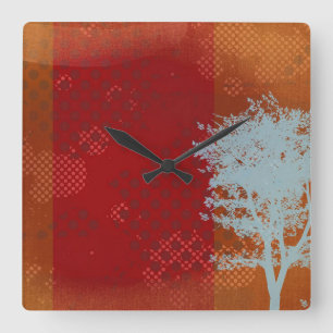 Reloj de pared cuadrado Steampunk con árbol abstra