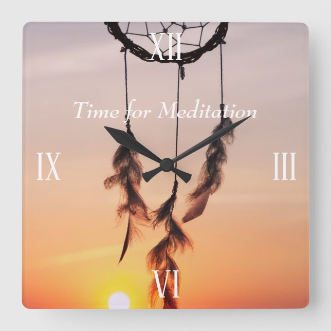 Reloj de pared cuadrado Sunset Pink Sun Dreamcatch (Anverso)