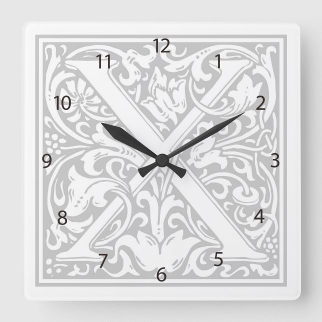 Reloj de pared cuadrado "X" de William Morris (Anverso)