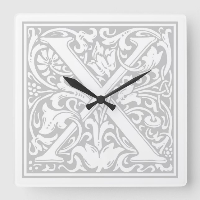Reloj de pared cuadrado "X" de William Morris (Anverso)