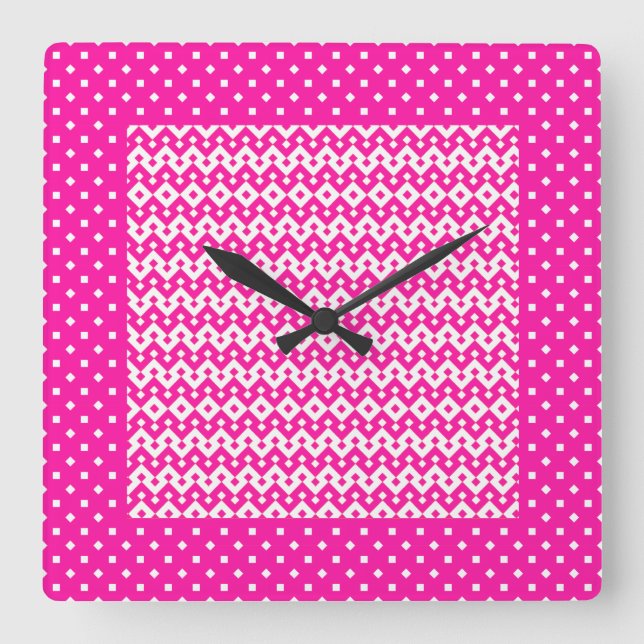 Reloj de pared cuadrado, zigzags rosados de carame (Anverso)