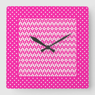 Reloj de pared cuadrado, zigzags rosados de carame
