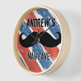 Reloj De Pared Cueva personalizada de hombre blanco y bigote azul