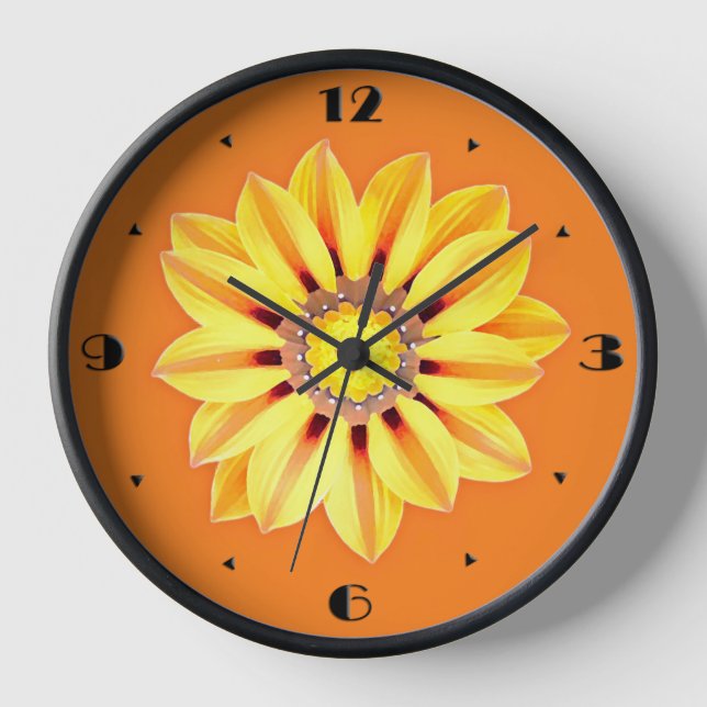 Reloj De Pared Daisy africano / Gazania - Naranja y amarillo (Anverso)