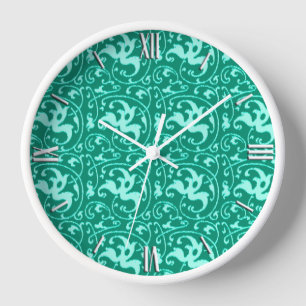 Reloj De Pared Damasco floral de Ikat - Turquesa y Aqua