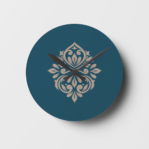 Reloj de pared Damask Ambience verde medianoche y