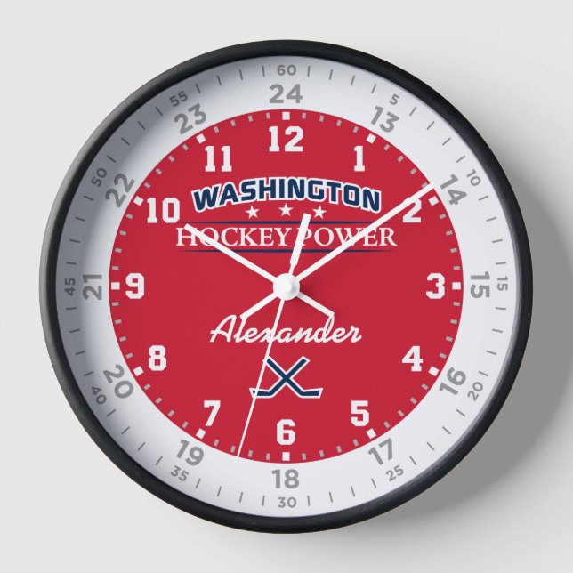 Reloj de pared de 24 horas con poder de hockey en  (Anverso)