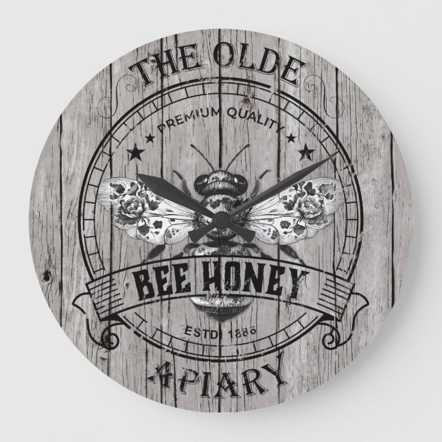 Reloj de pared de abeja de madera desgastada vinta (Anverso)