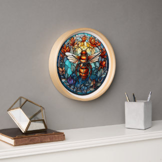 Reloj de pared de abeja de vidrio manchado