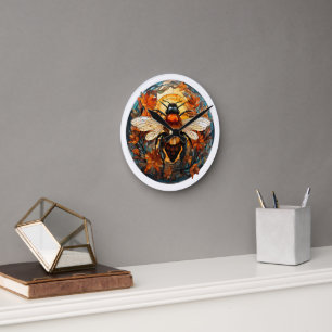 Reloj de pared de abeja de vidrio manchado