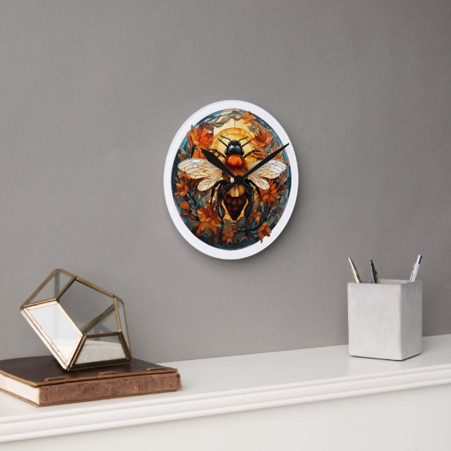 Reloj de pared de abeja de vidrio manchado (Oficina)