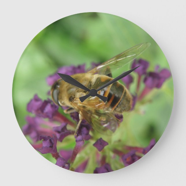 Reloj de pared de abejas y flores moradas (Anverso)