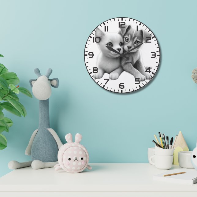 Reloj de pared de abrazo de cachorro de gatito (Subido por el creador)