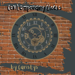 Reloj de pared de acero Gray Taupe Steampunk conte