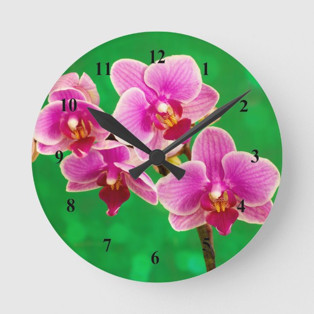 Reloj de pared de acrÃ­lico orquídeas púrpuras (Anverso)