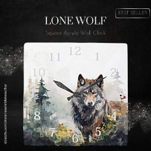 Reloj de pared de acrílico cuadrado Lone Wolf