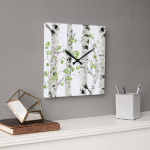 Reloj de pared de acrílico de abedul blanco rústic