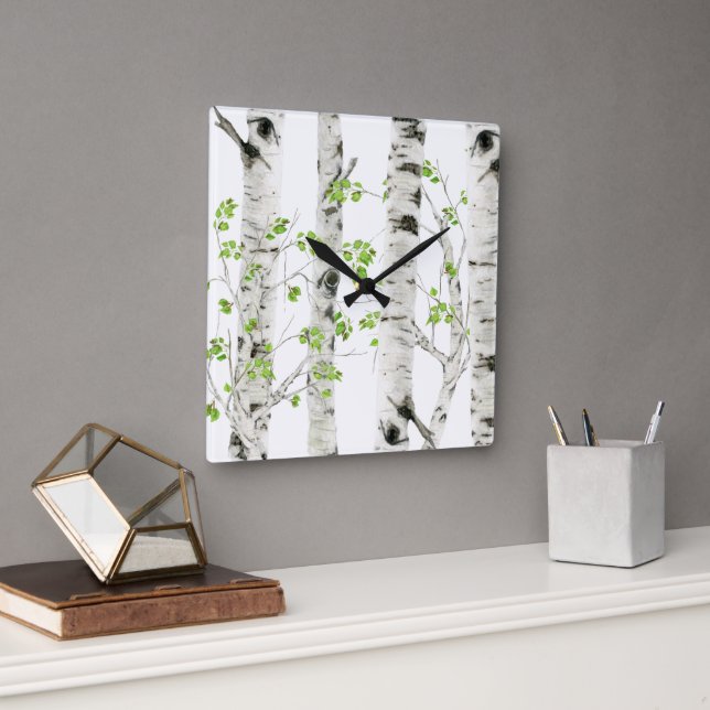 Reloj de pared de acrílico de abedul blanco rústic (Oficina)