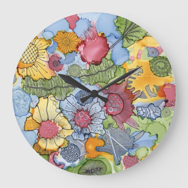 Reloj de pared de acrílico del Doodle de la flor (Anverso)