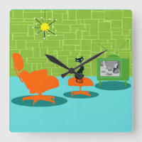 Reloj de pared de acrílico del gatito retro de la