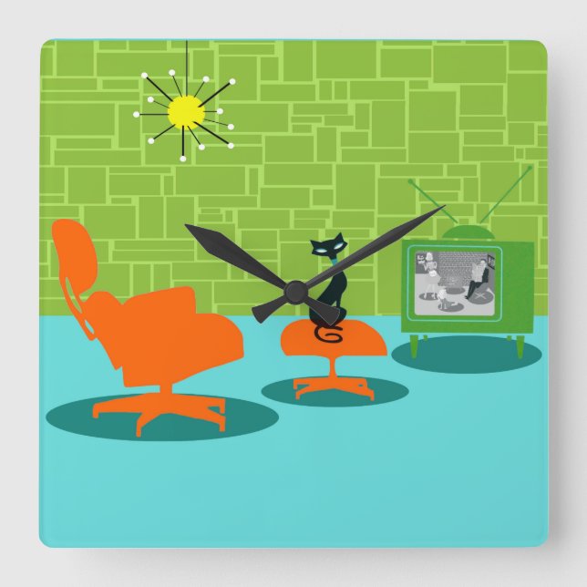 Reloj de pared de acrílico del gatito retro de la (Anverso)