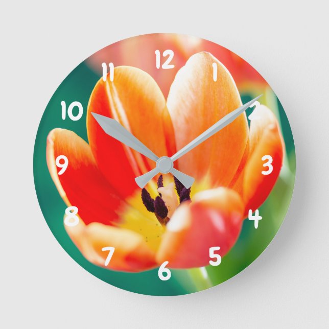 Reloj de pared de acrílico Tulipán Naranja (Anverso)