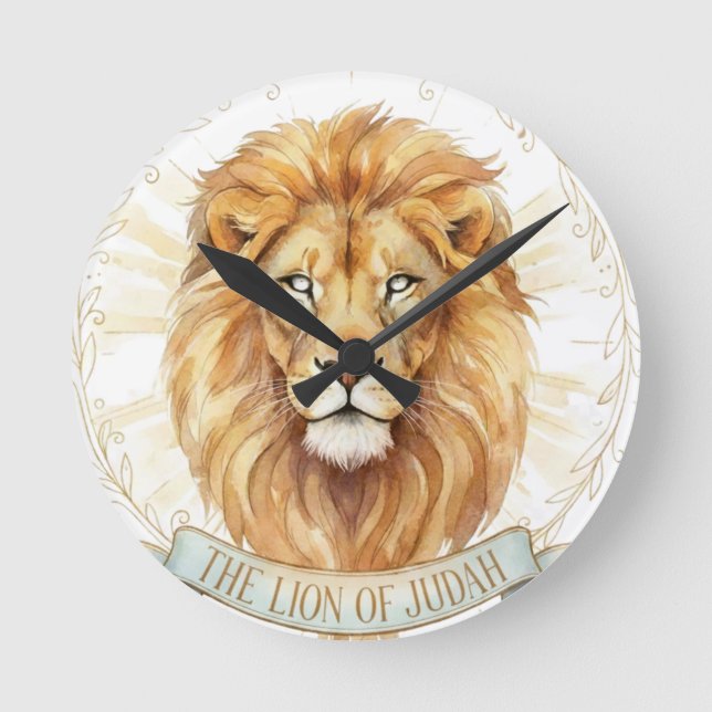 Reloj de pared de acuarela bíblica León de Judá (Anverso)