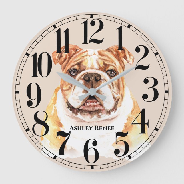 Reloj de pared de acuarela de Bulldog personalizad (Anverso)