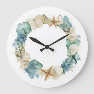 Reloj de pared de acuarela de conchas marinas cost